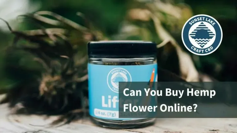 A jar of hemp flower with the text "Can you buy CBD hemp flower online?"