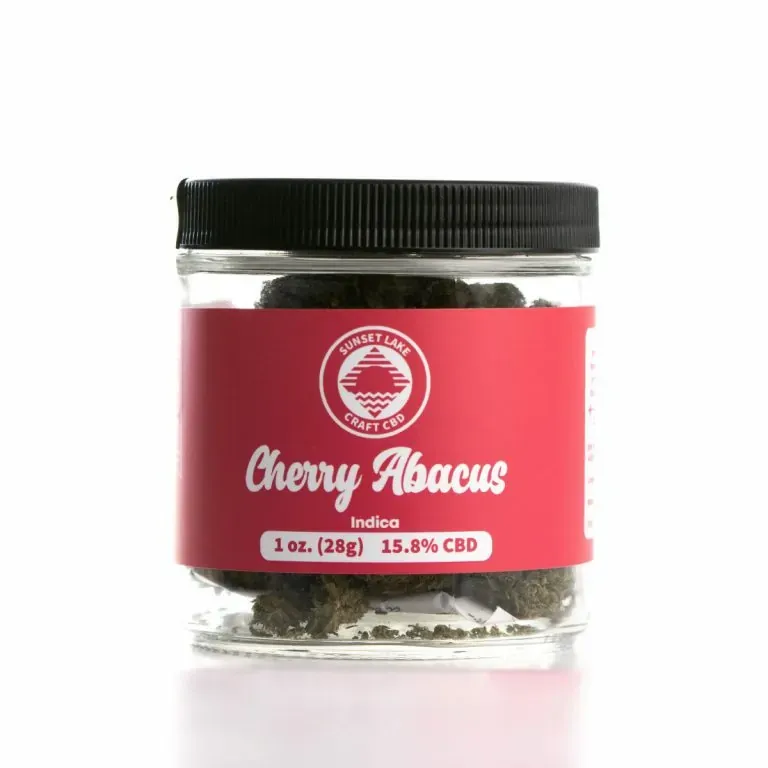 One ounce jar Cherry Abacus hemp flower from Sunset Lake CBD