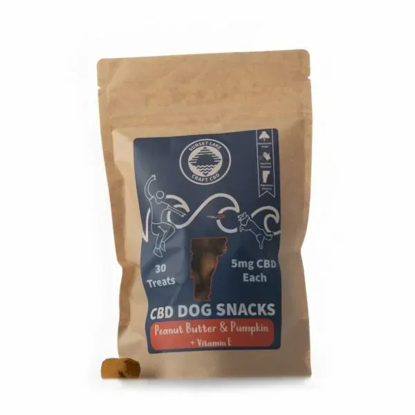 One bag of peanut butter CBD dog treats from Sunset Lake CBD