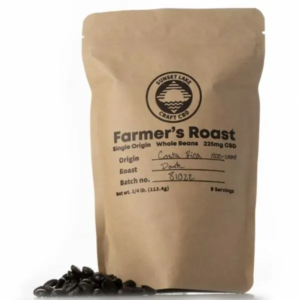Sunset Lake CBD's Farmer's Roast CBD Coffee quarter pound size.